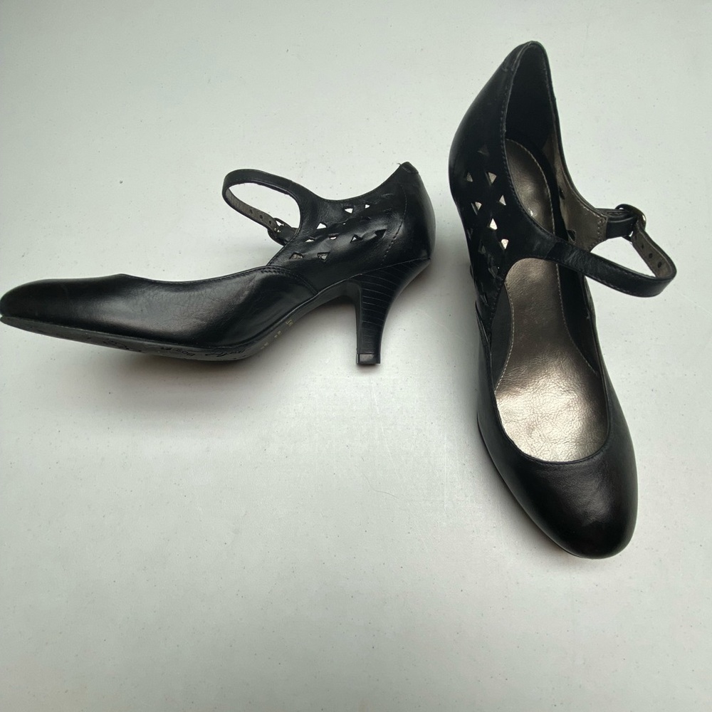 Bos. & Co. Black Leather Cutout Slingback Heels